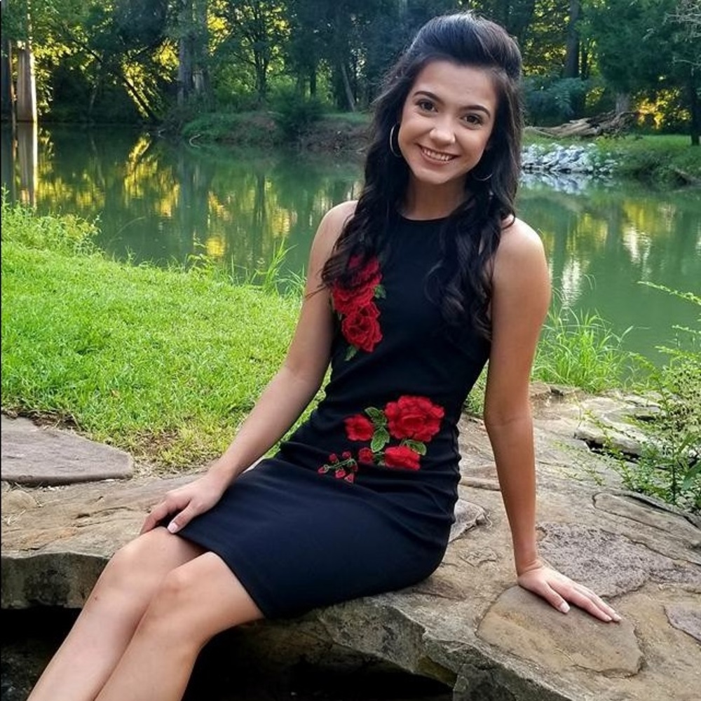 Black Homecoming Dress with beautiful red flowers